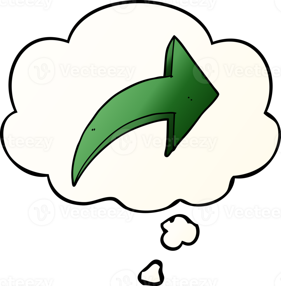 cartoon pointing arrow and thought bubble in smooth gradient style png