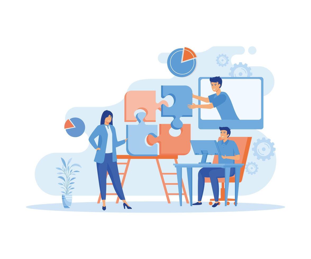 People working together. Joint teamwork, business team building. flat vector modern illustration