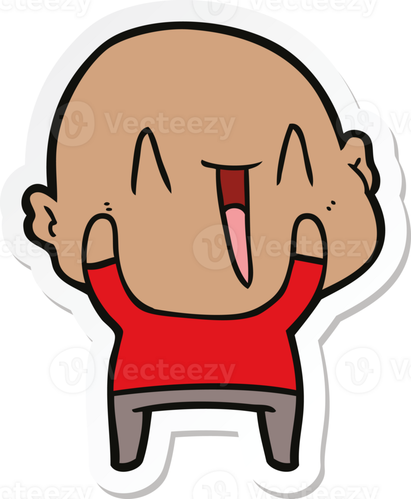 sticker of a happy cartoon bald man png