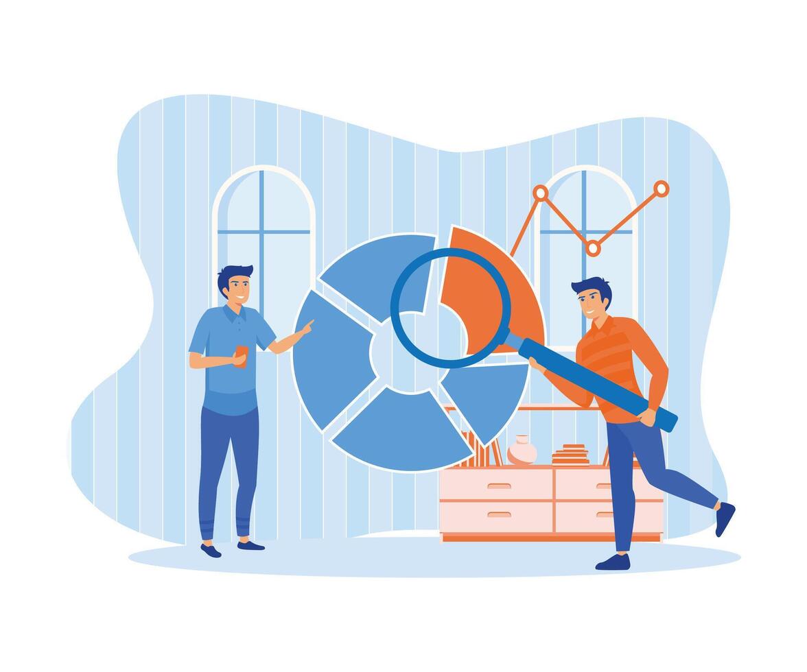 Work with statistics and marketing research, analytical department. flat vector modern illustration