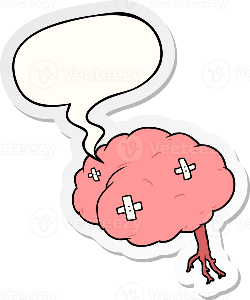 cartoon injured brain and speech bubble sticker png