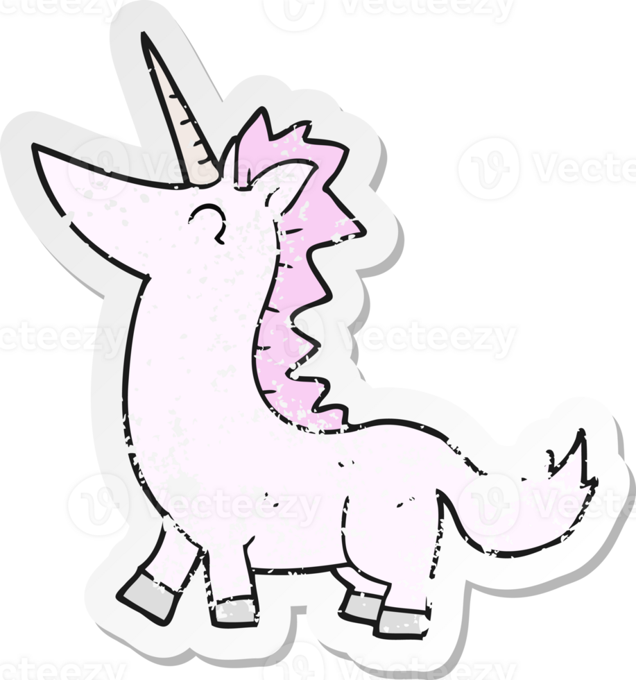 retro distressed sticker of a cartoon unicorn png