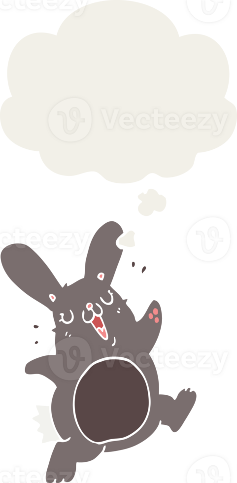 cartoon rabbit and thought bubble in retro style png