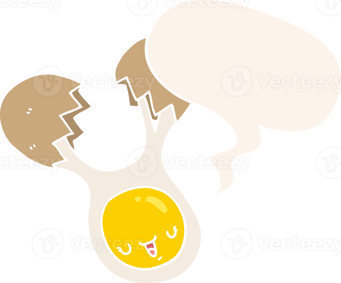 cartoon cracked egg and speech bubble in retro style png