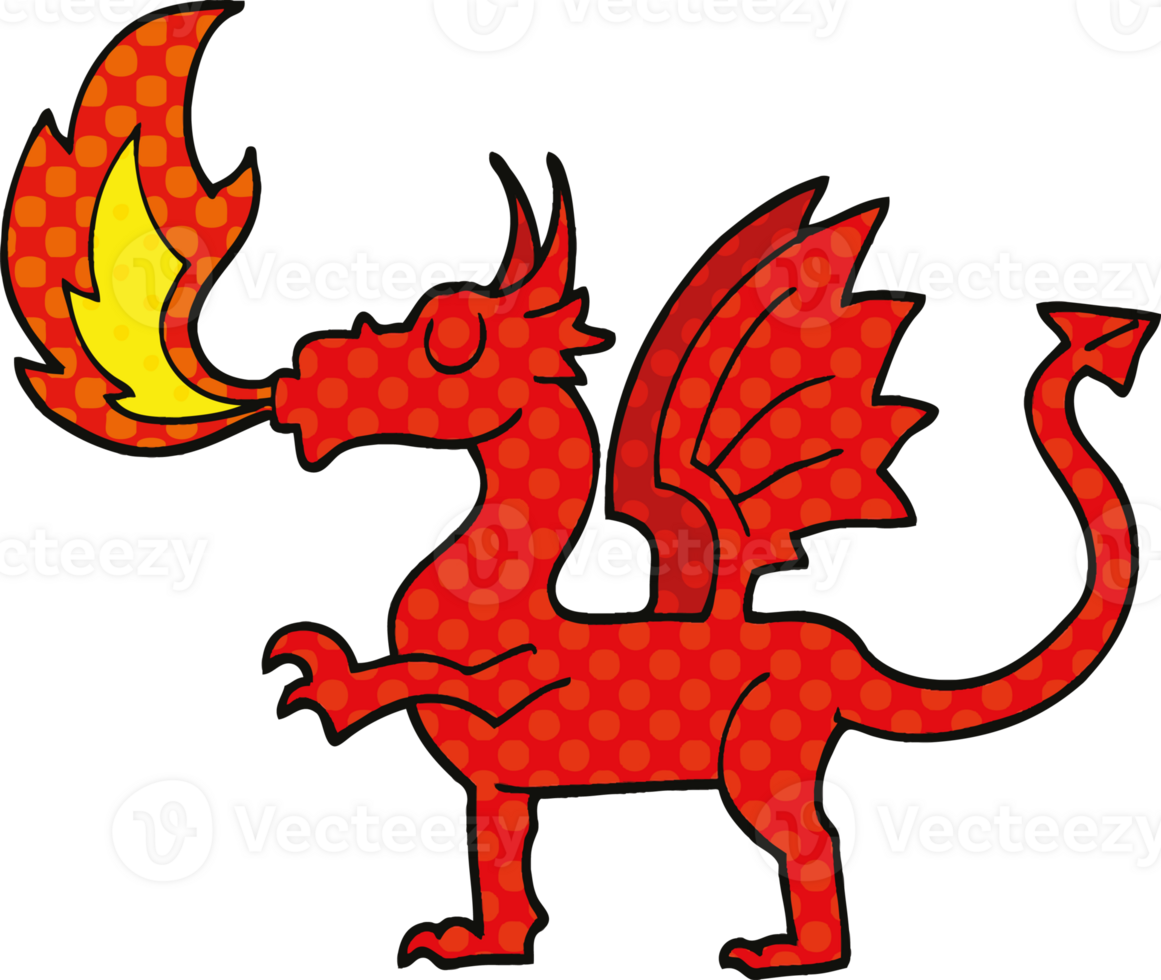 comic book style cartoon red dragon png