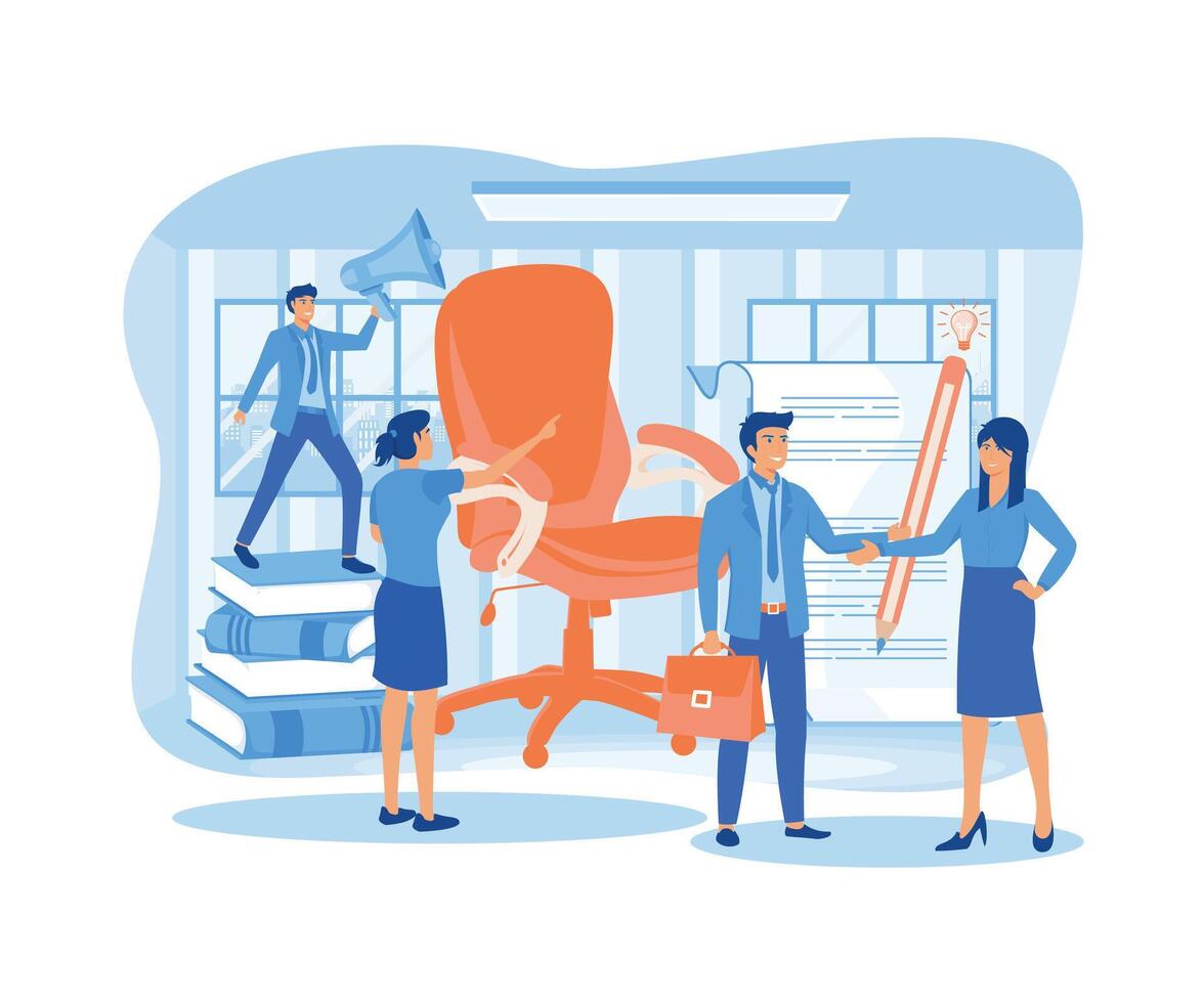 Recruitment recruitment agency job seekers job applicants and office chair open vacancy. flat vector modern illustration