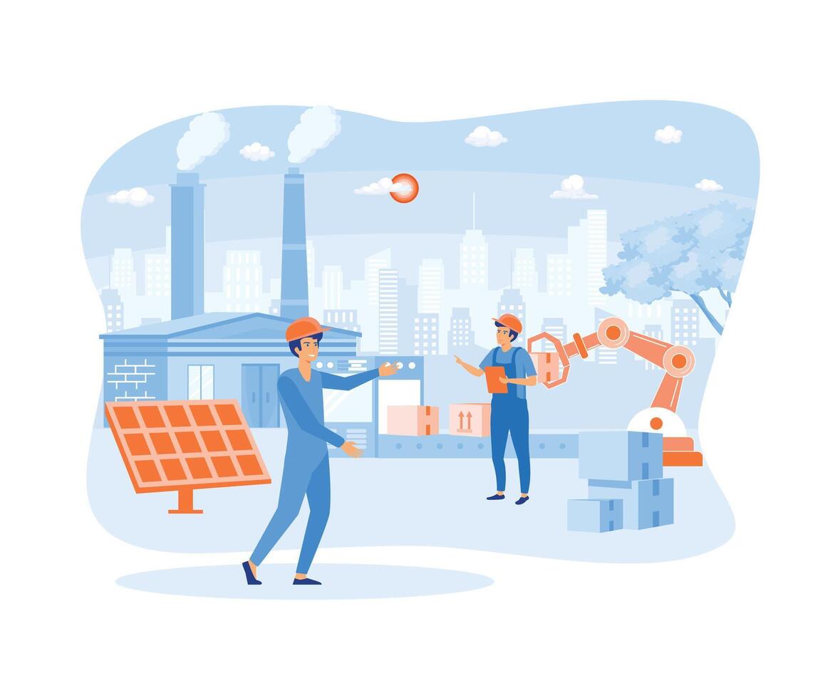 Engineer working with interactive interface. Smart industry, innovative manufacturing.flat vector modern illustration