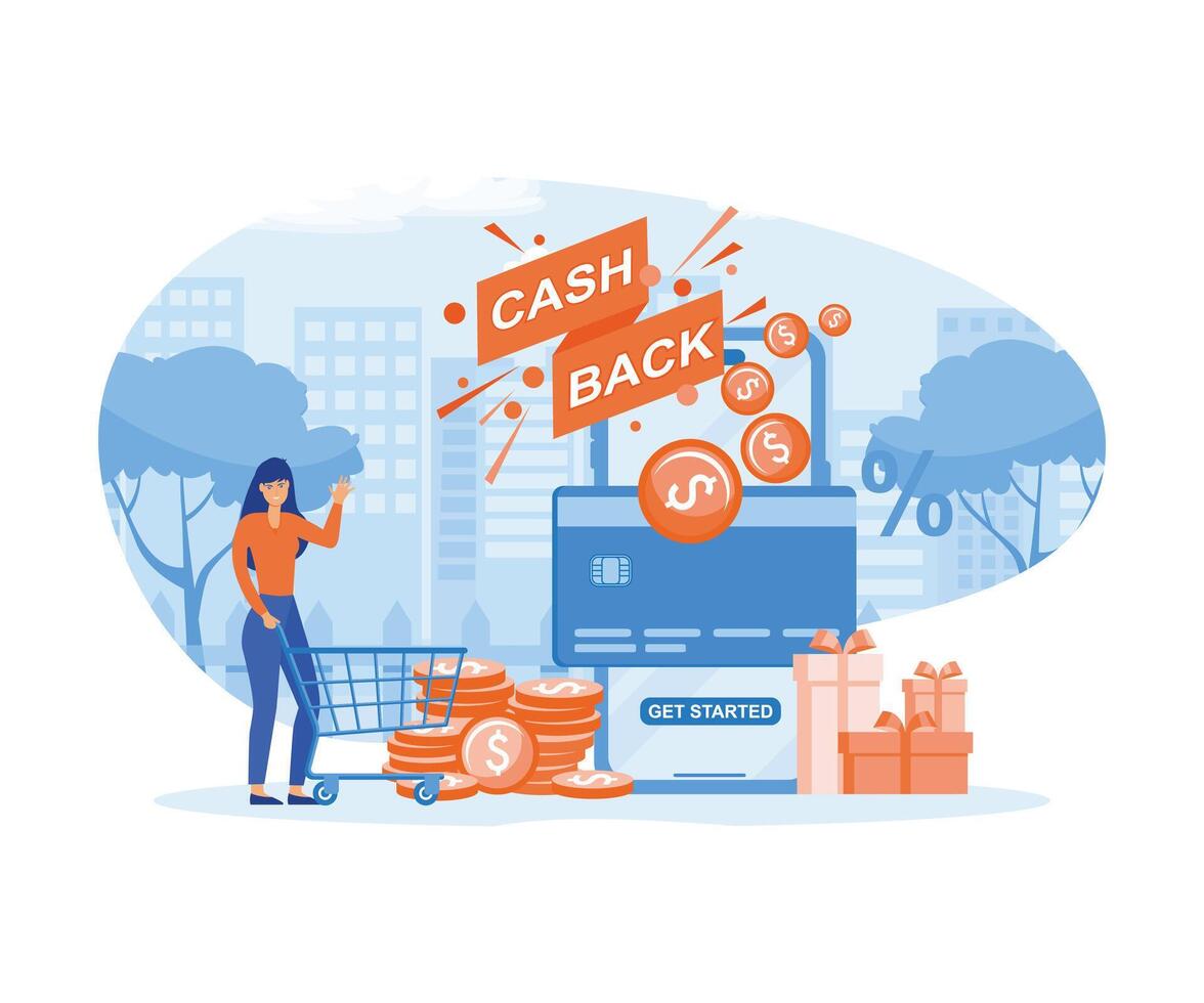 Cash back concept. Saving money. Refund money service app on smart phone screen. Online banking. flat vector modern illustration