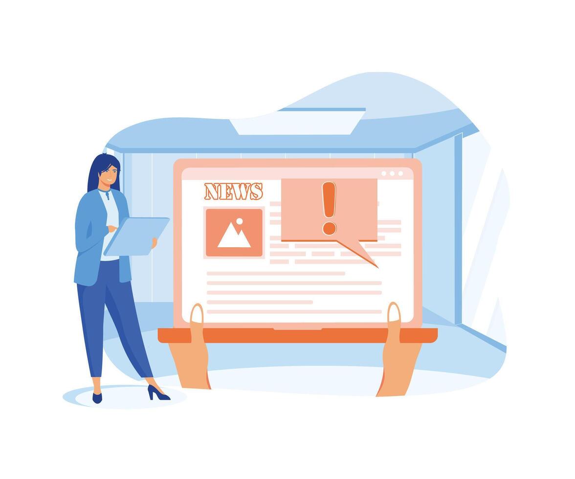 Fake news online. important breaking news concept on daily digital tablet computer reading person man. vector