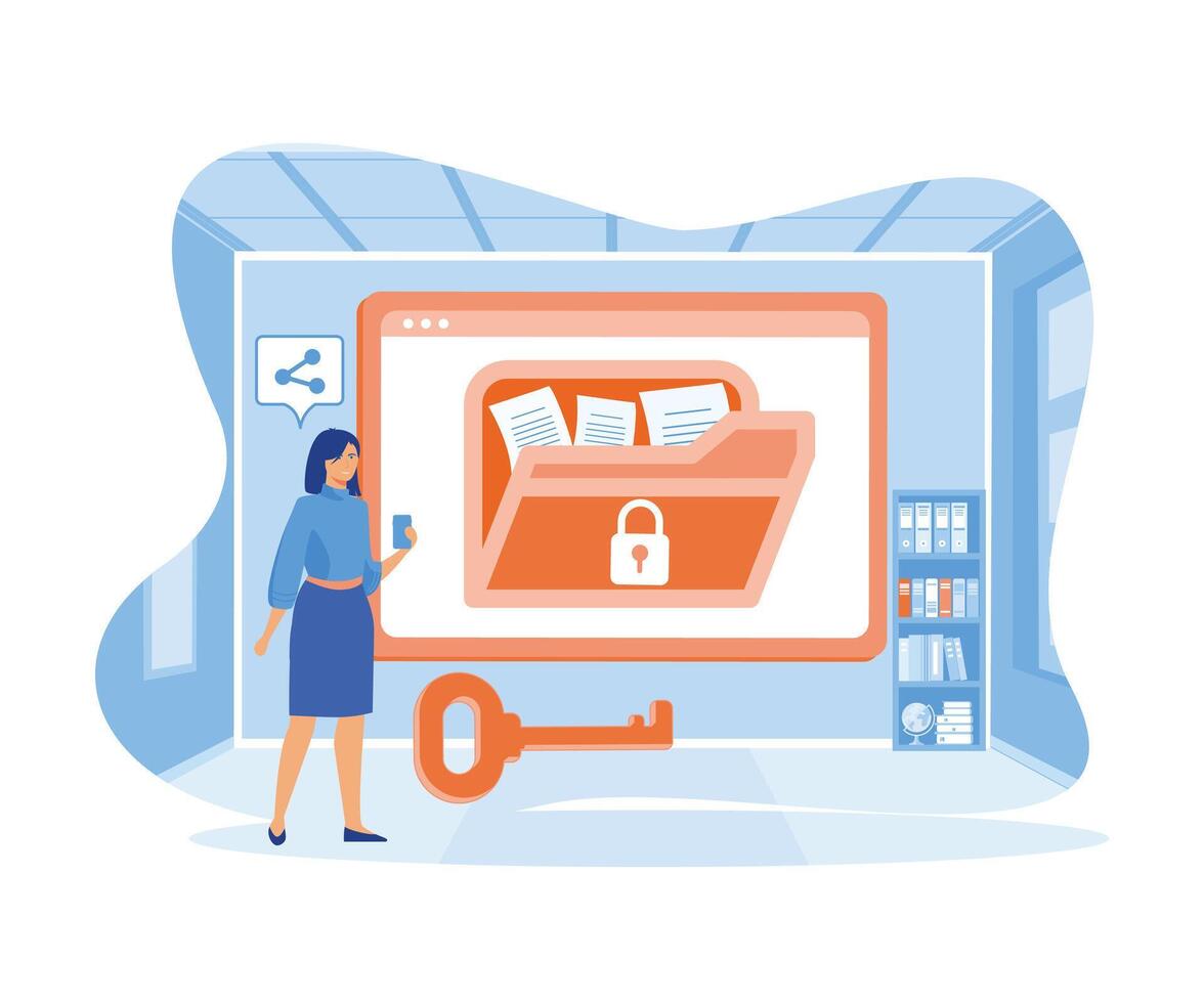 Online Payment Security, Cloud Shared Documents. flat vector modern illustration