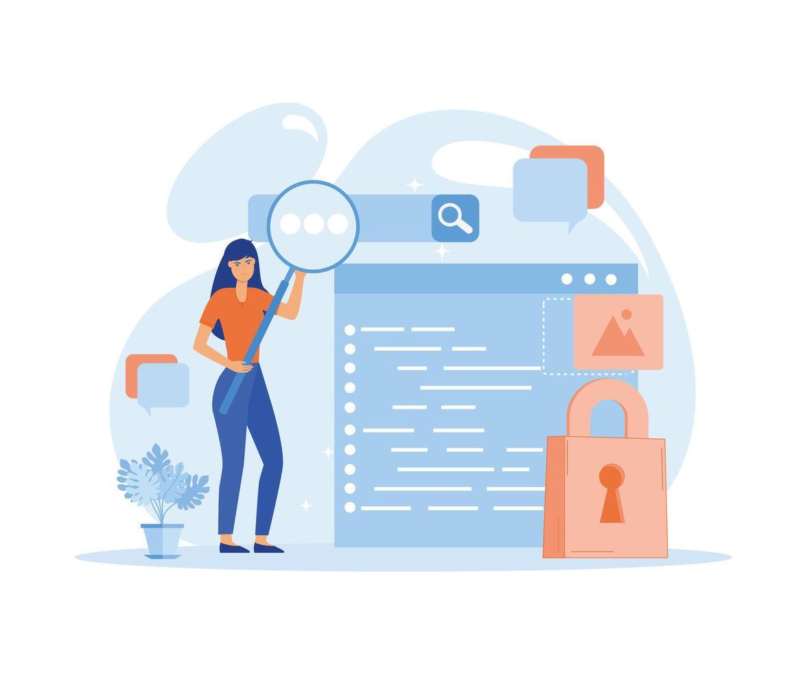 Search engine optimization ideas for blog promotion. Web page advertising on the internet, site audit. flat vector modern illustration