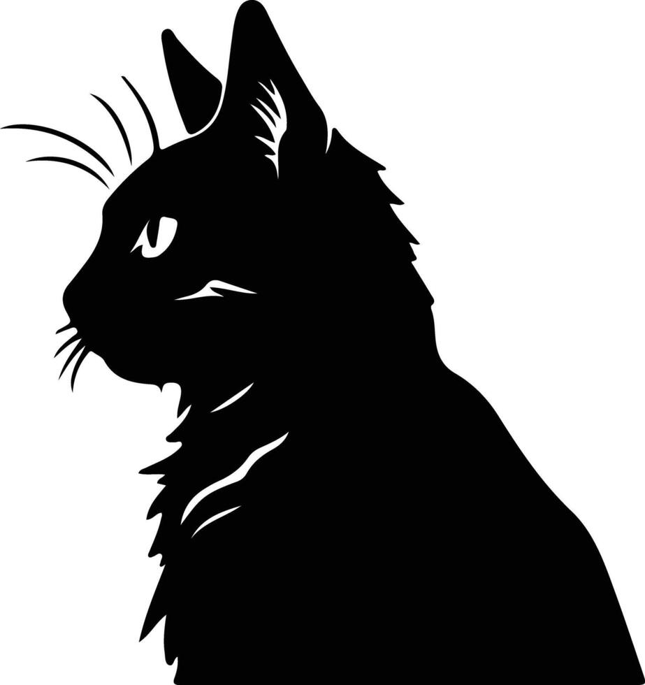 Russian White Black and Tabby Cat  black silhouette vector