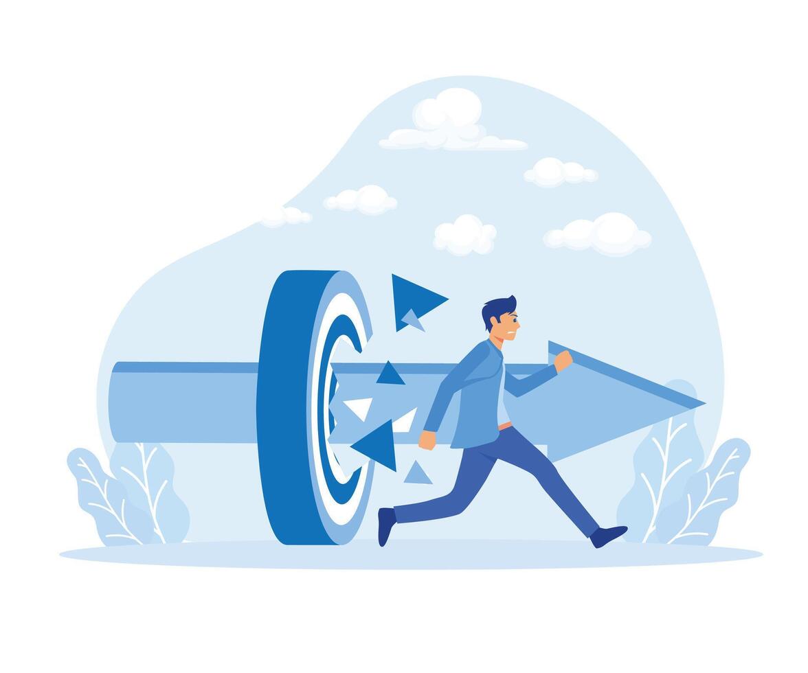 Business superhero rushing towards target, business concept goals and success. flat vector modern illustration