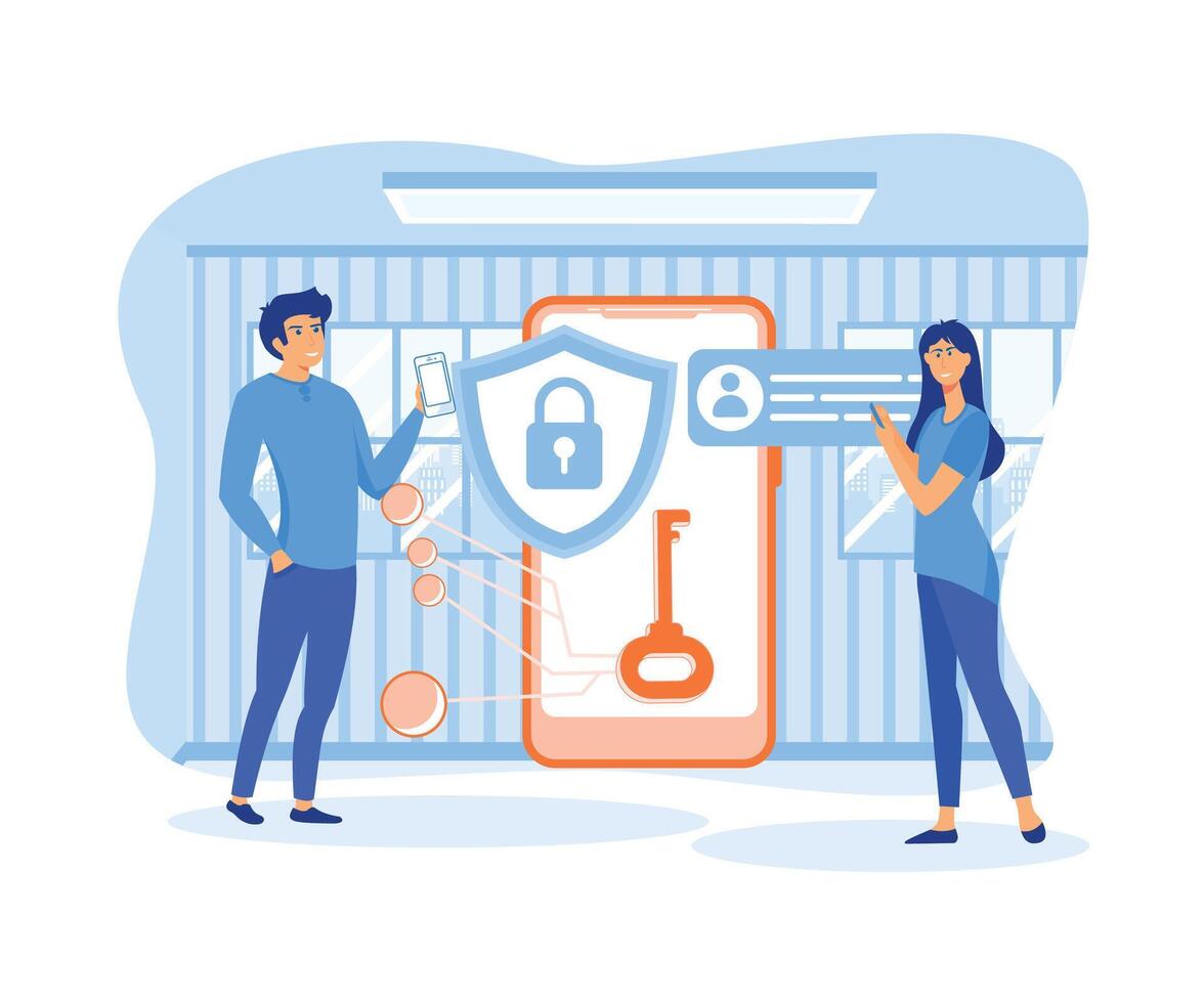 Data protection Concept. people protect data Security and privacy and internet security. flat vector modern illustration