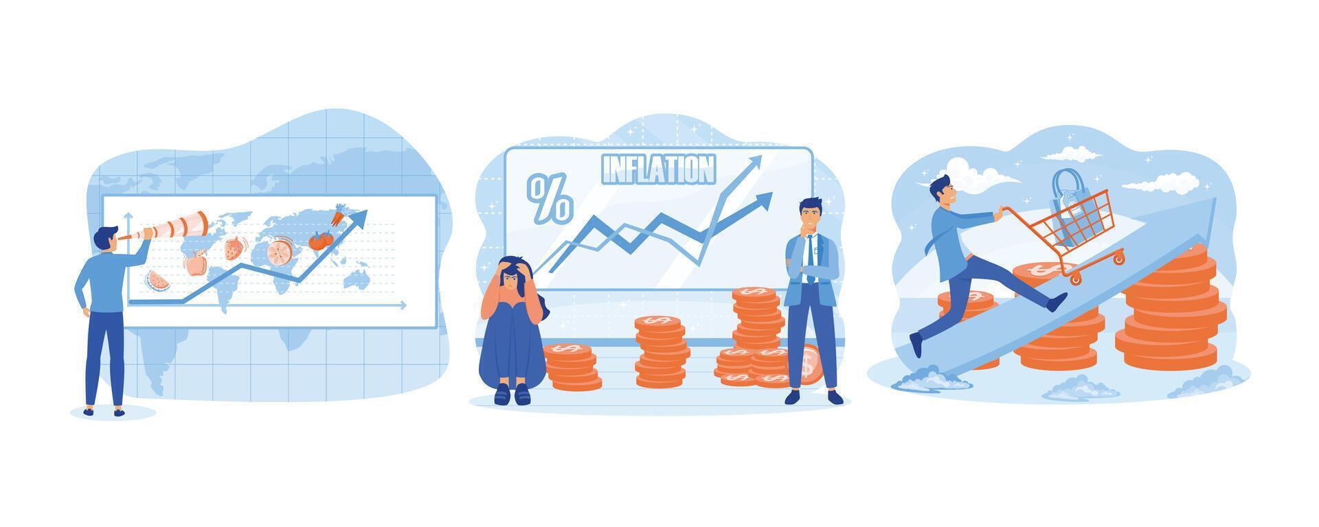 Crisis and rising commodity prices concept. Inflation.  financial problems and market crash forecasting. set flat vector modern illustration