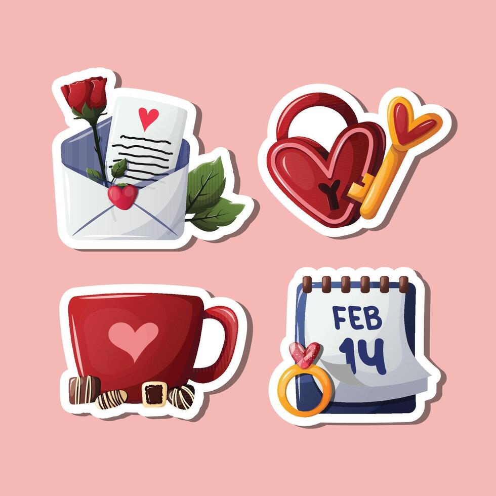 valentine's day illustration sticker collection vector