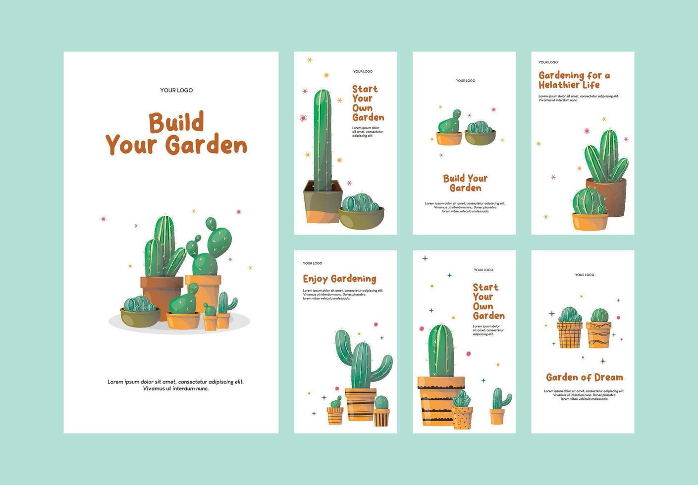 cactus social media template vector