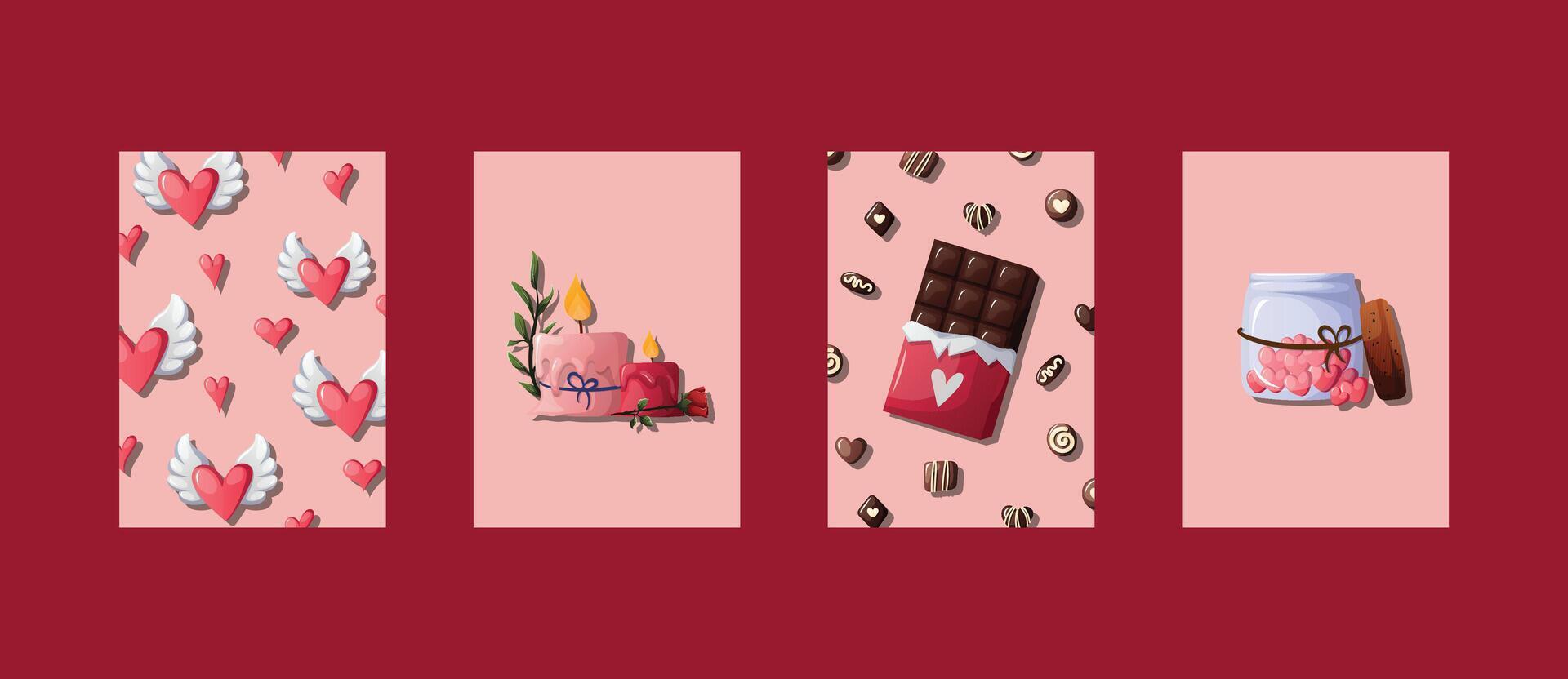vector valentine illustration card set