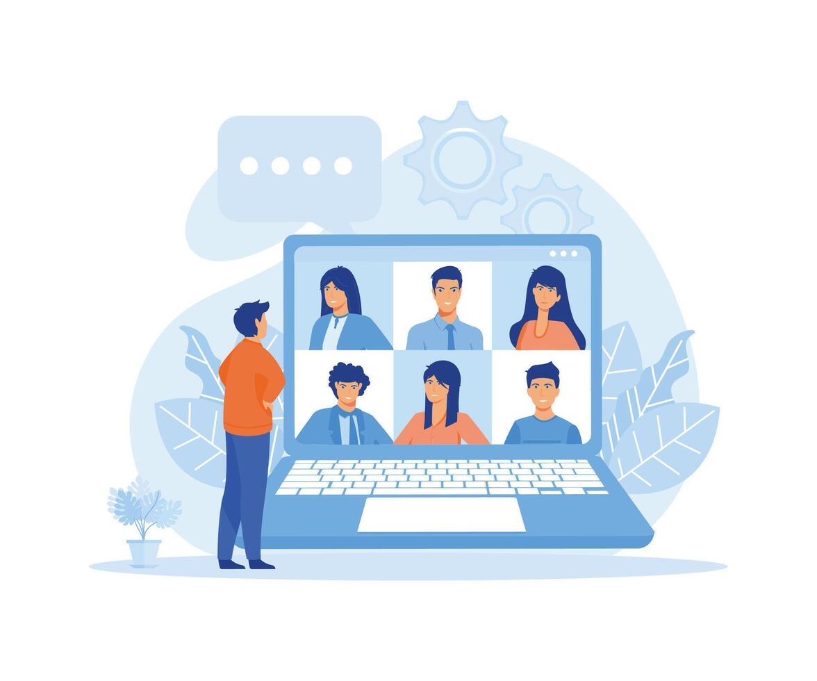 People connecting together, learning or meeting online with teleconference. flat vector modern illustration