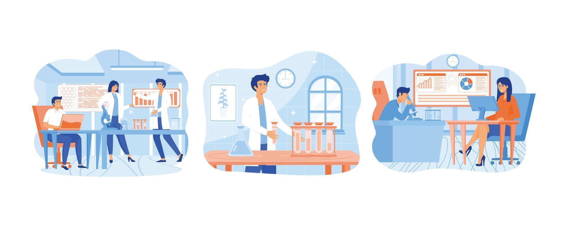 Scientists in lab.  Scientific research. Professional scientists. set flat vector modern illustration