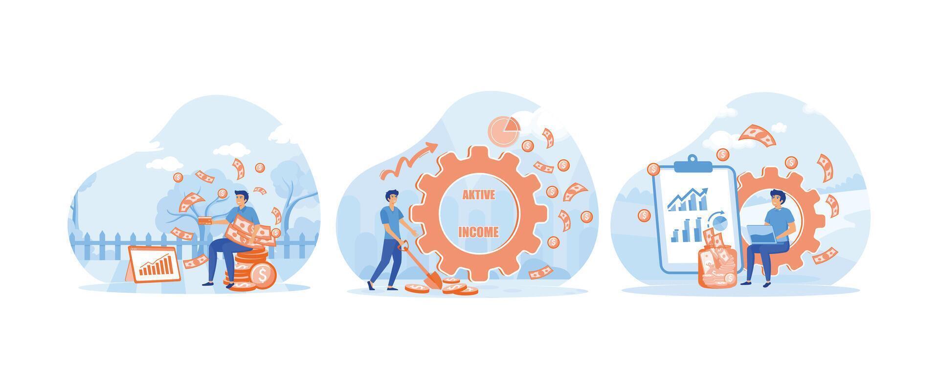 Salary Payment. Active income. financial statistics.  Active income set flat vector modern illustration