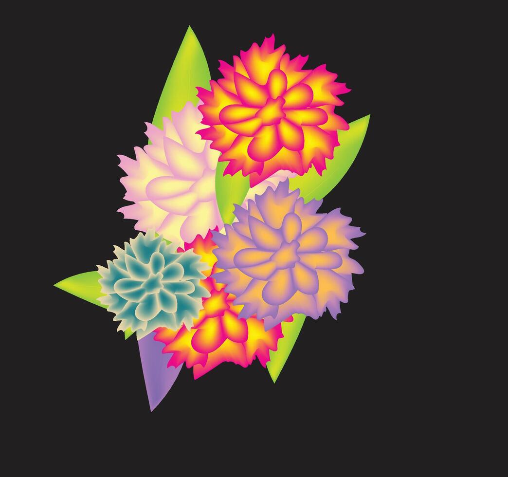 A group of colorful flowers with black background vector