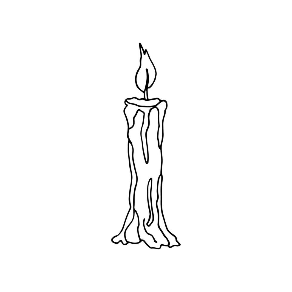 un vela es un fuente de ligero y calor. ardiente vela. garabatear. vector ilustración. mano dibujado. describir.