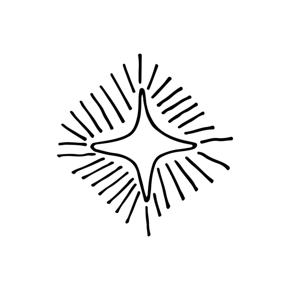 Star, glowing celestial body, rays. Magic. Doodle. Vector illustration. Hand drawn. Outline.