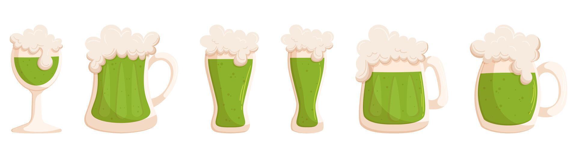 Saint Patrick festival green beer. Vector hand drawn flat illustration for festive designs