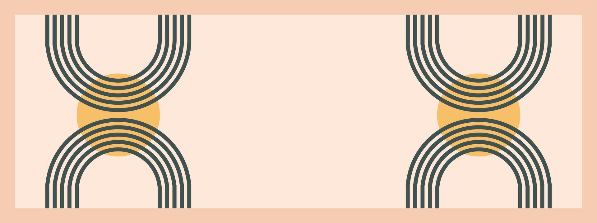 Minimalist geometric zen arches banner template. Abstract boho shapes in a retro aesthetic for versatile design use. Vector concept design.