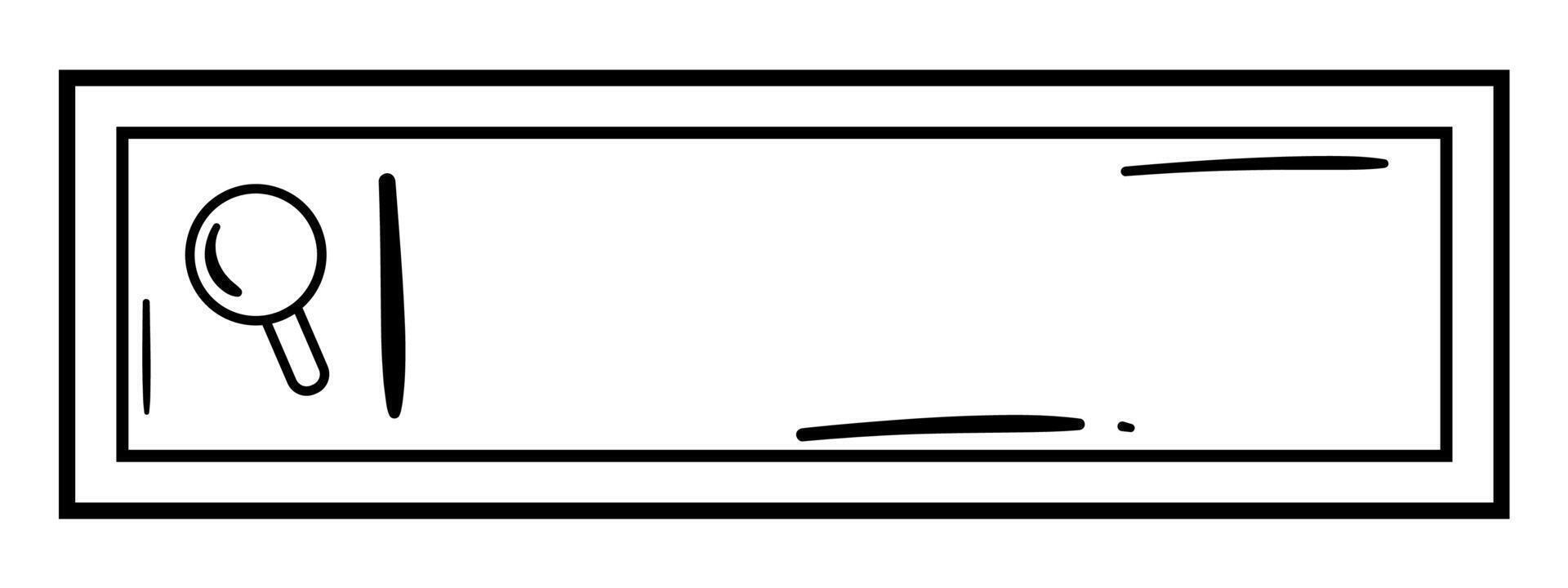 Doodle Style Black and White Search Bar Featuring a Research Rectangle Frame and Magnifying Glass. vector