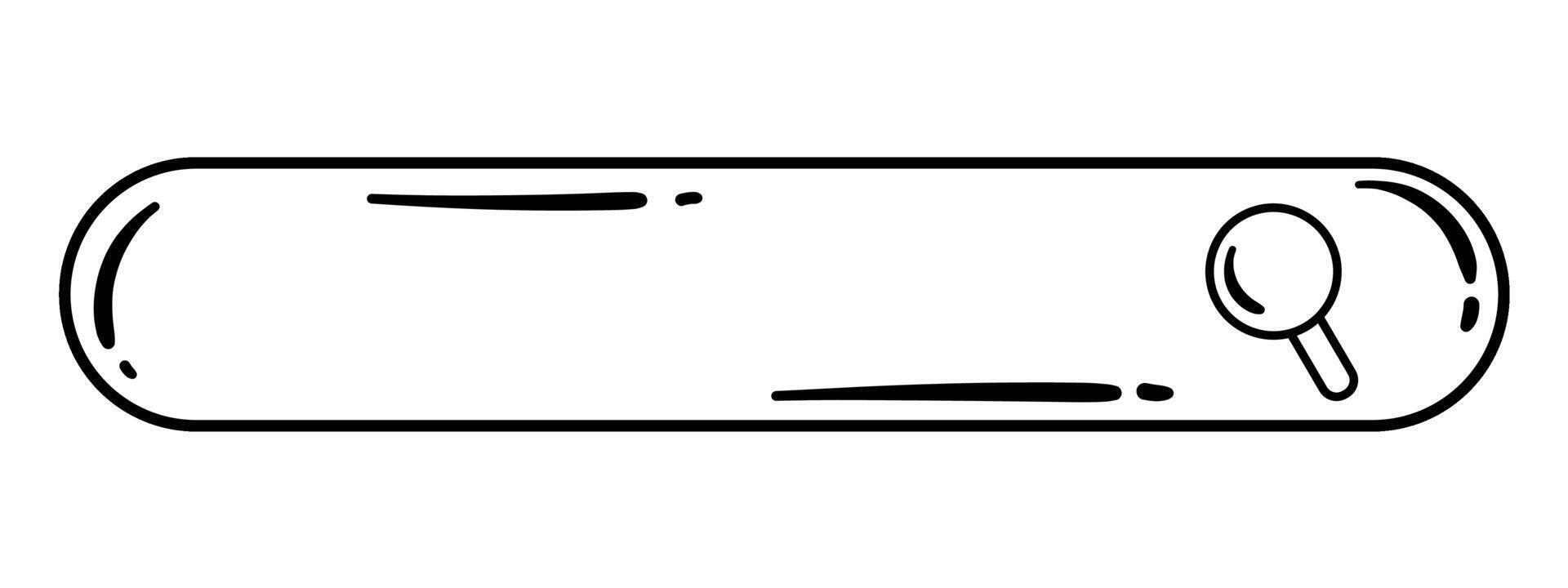 Hand Drawn Doodle Search Bar with a Black and White Research Oval Frame and Magnifying Glass. vector