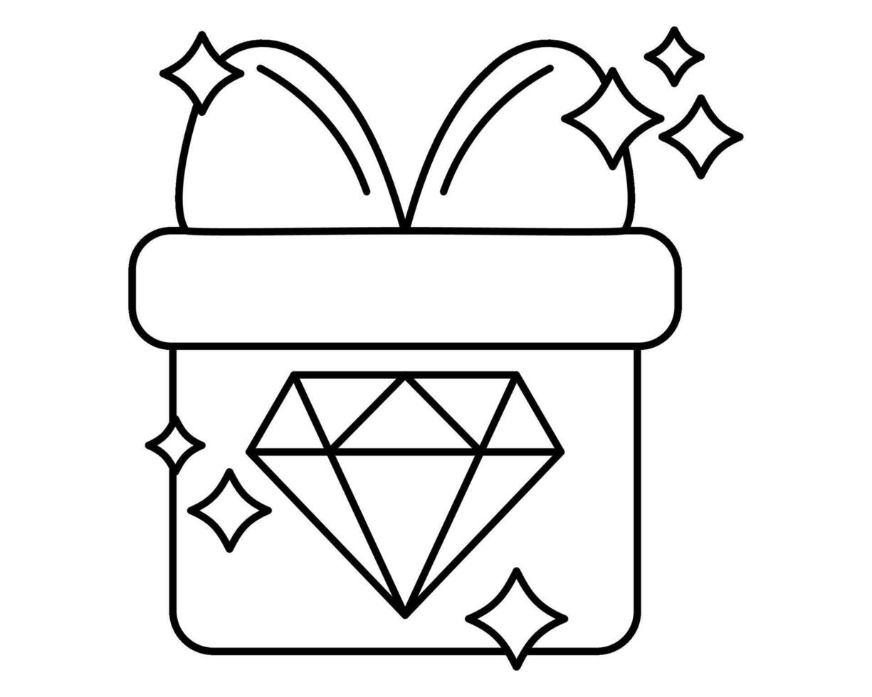 exclusivo beneficios icono negro y blanco - regalo caja con arco y diamante vector
