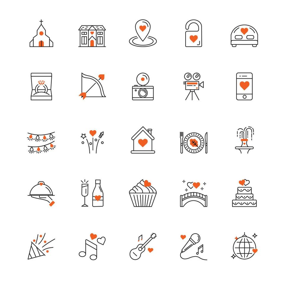 Wedding Party Celebration Vector Icon Collection