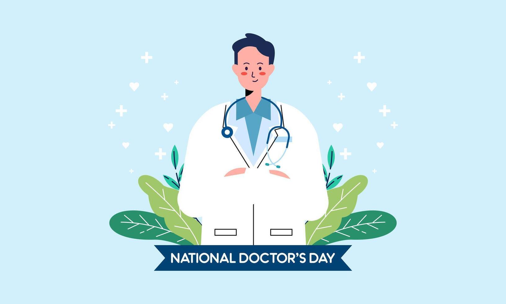 Happy National Doctor's Day Hand Drawn Flat Design Illustration. Thank You Doctors and Nurses vector