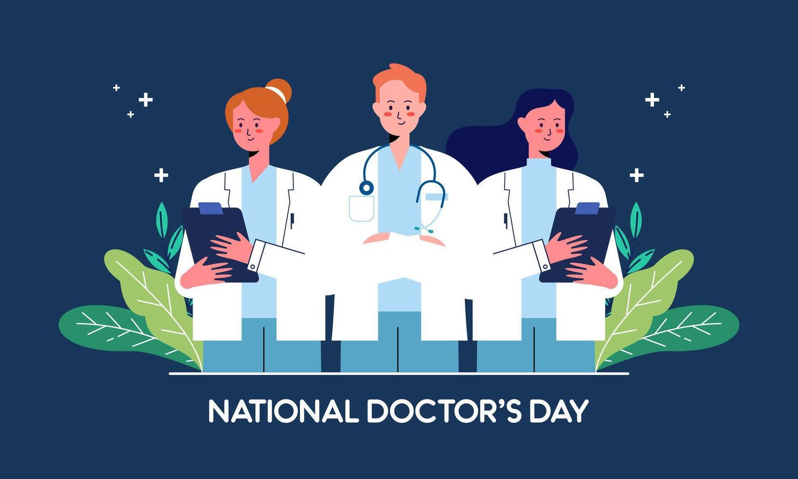 Happy National Doctor's Day Hand Drawn Flat Design Illustration. Thank You Doctors and Nurses vector