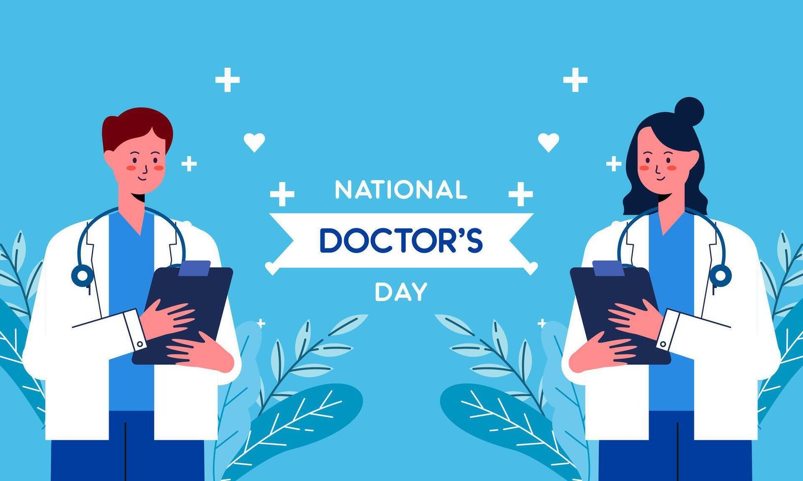 Happy National Doctor's Day Hand Drawn Flat Design Illustration. Thank You Doctors and Nurses vector