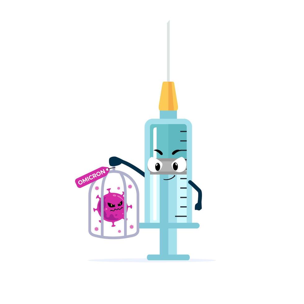 character holding COVID-19 Omicron variant B.1.1.529 a New strain of coronavirus locked in a cage to prevent outbreak. Vector illustration design.