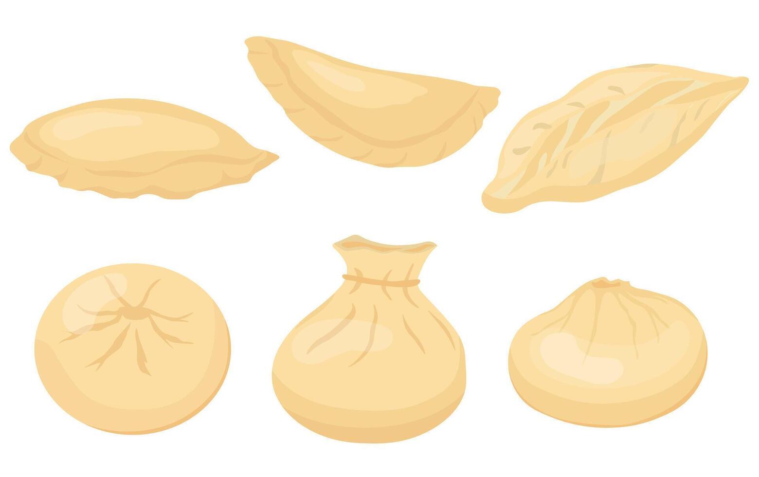 A set of dumplings. Dim sum, dumplings, khinkali, manti, ravioli Vector stock illustration. isolated on a white background.