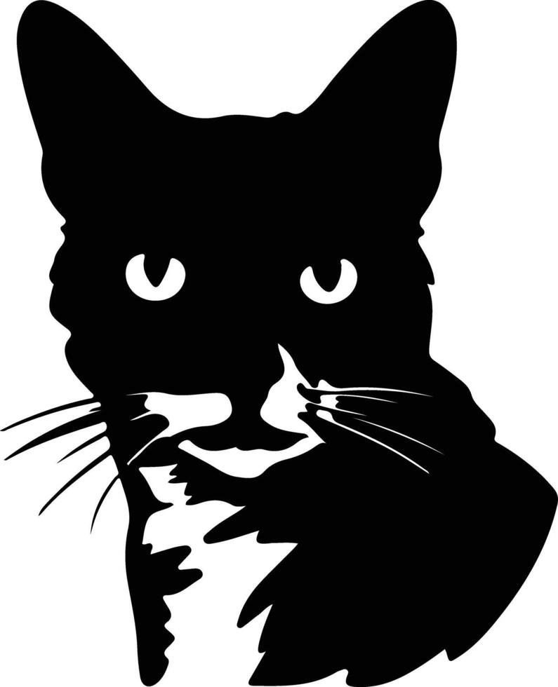 Russian White Black and Tabby Cat  silhouette portrait vector