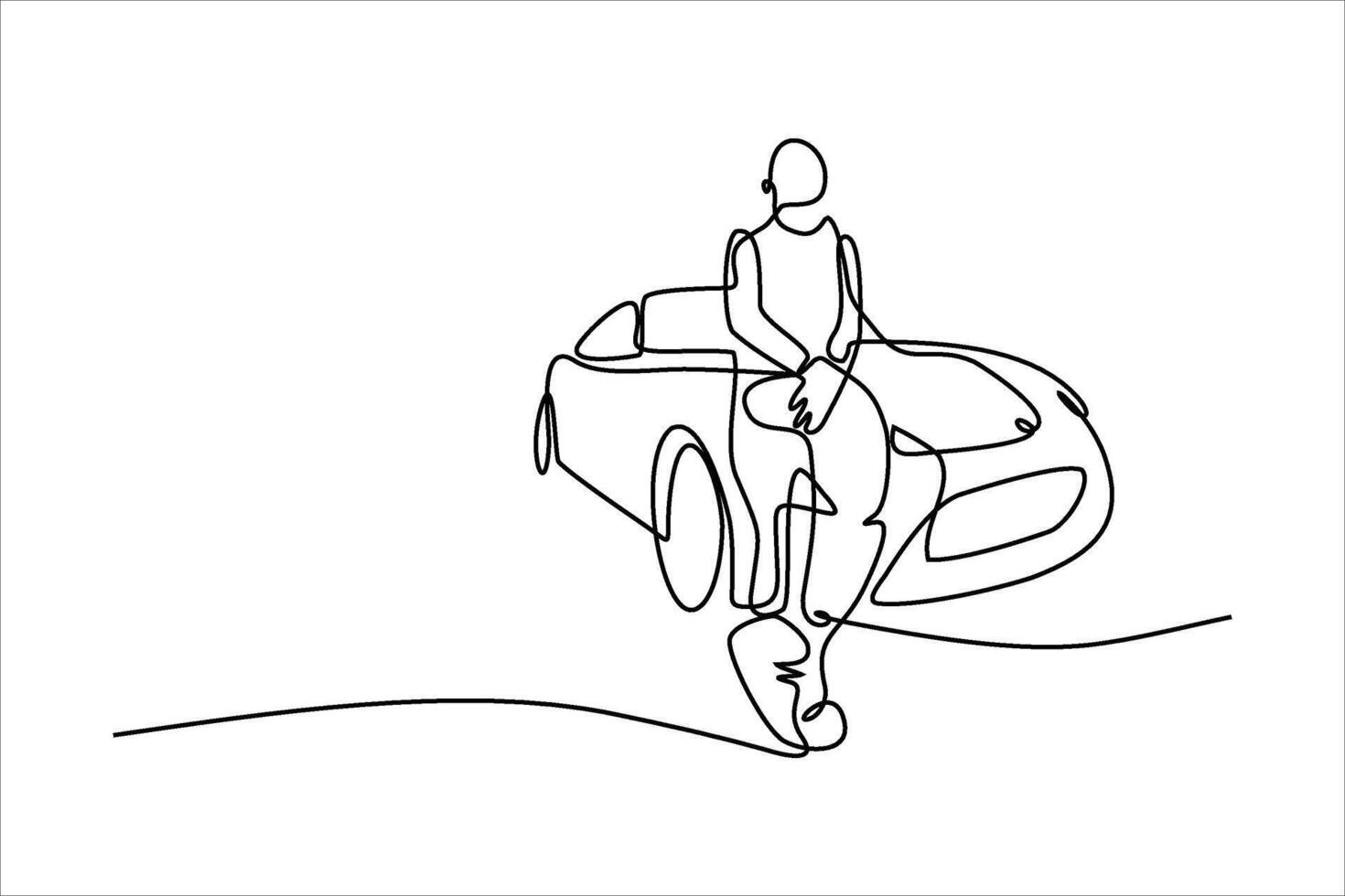 continuous line vector illustration design of person standing in car