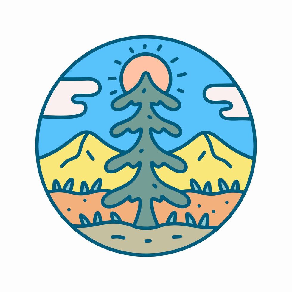 Explore the nature with big tree illustration for badge, sticker, patch, t shirt design, etc vector