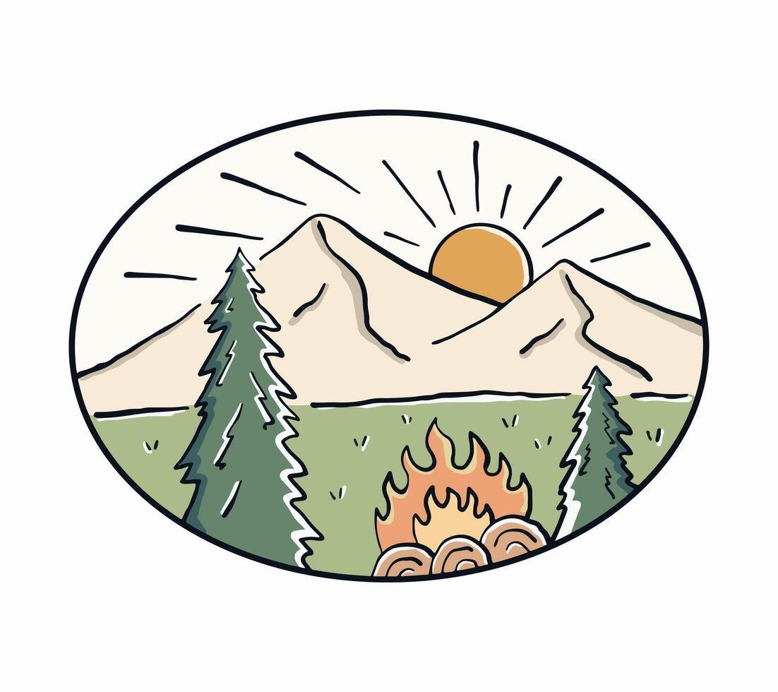 warm yourself with bonfire on the campsite vector