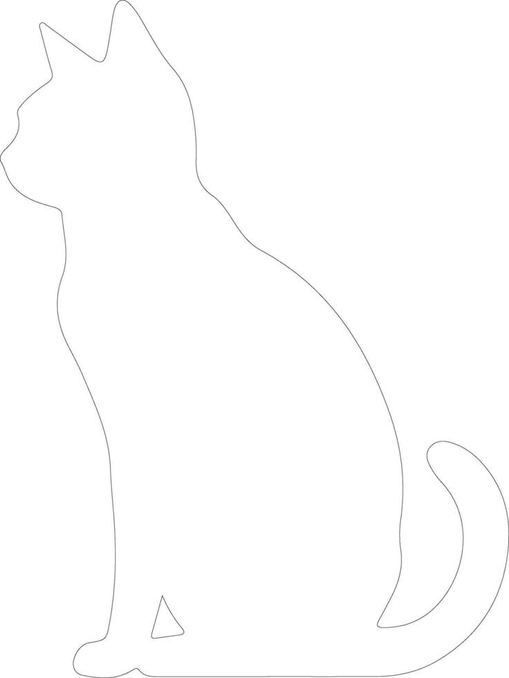 Russian White Black and Tabby Cat  outline silhouette vector