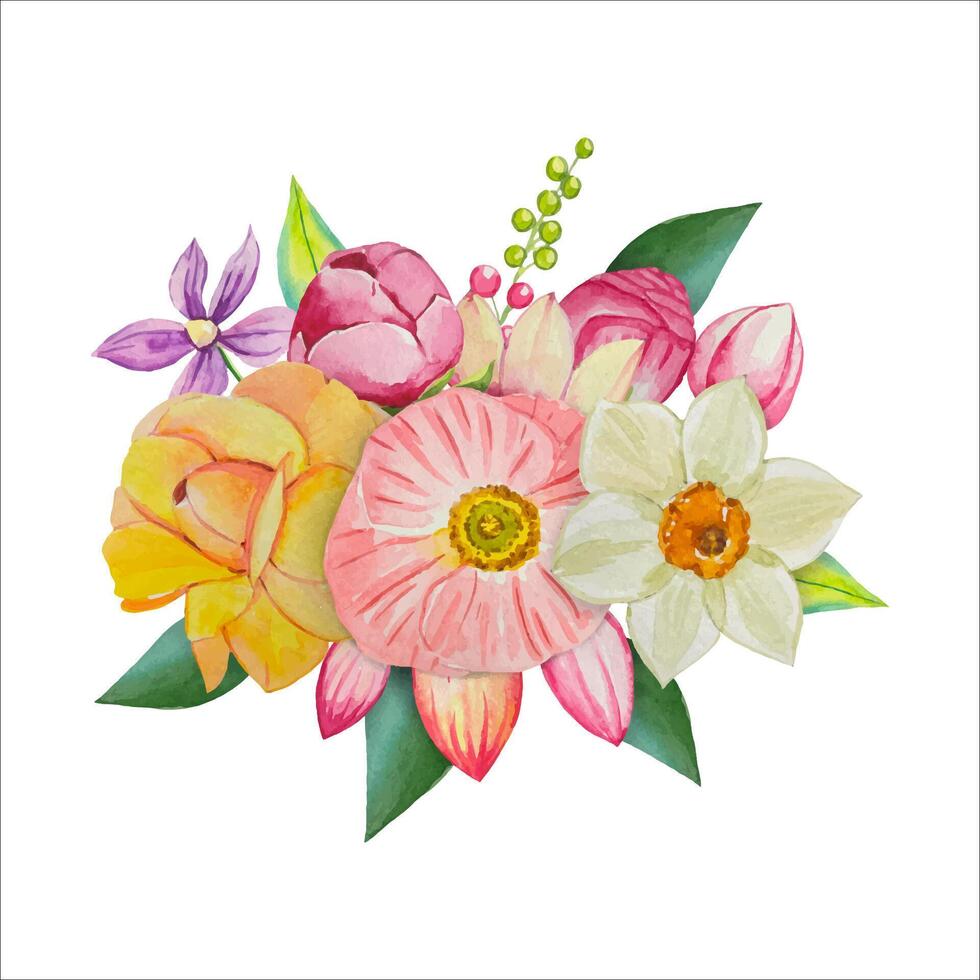 Spring watercolor bouquet, compositions with flowers vector