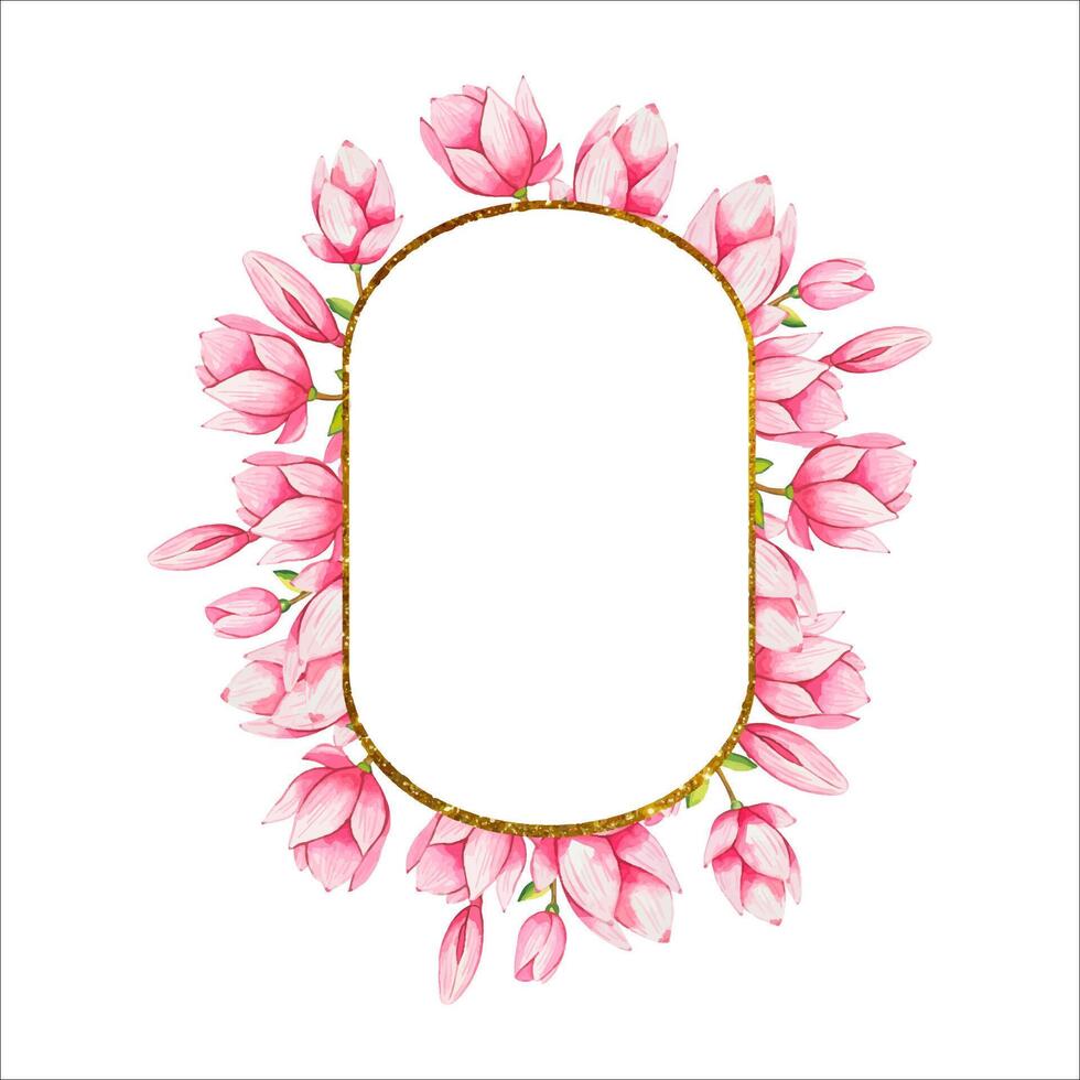 mano dibujar marco con magnolia flores, acuarela vector