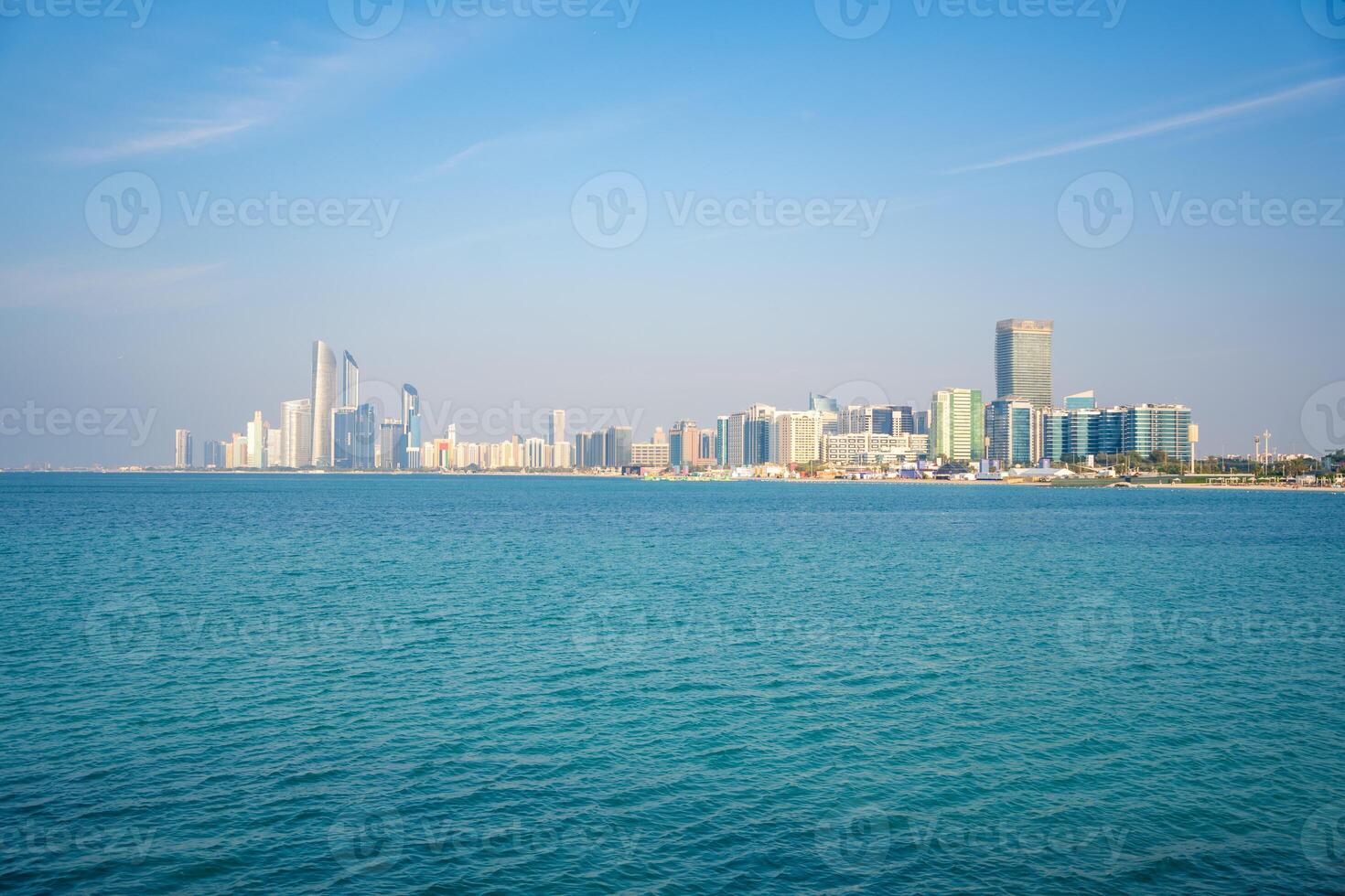 Panorama view of Abu Dhabi skyline with water, UAE. High quality photo