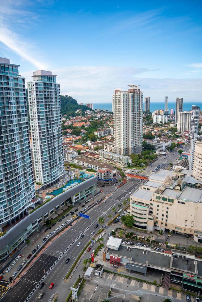 Georgetown city, Malaysia - December 17, 2023. Aerial view of architecture in Georgetown city, Penang, Malaysia photo