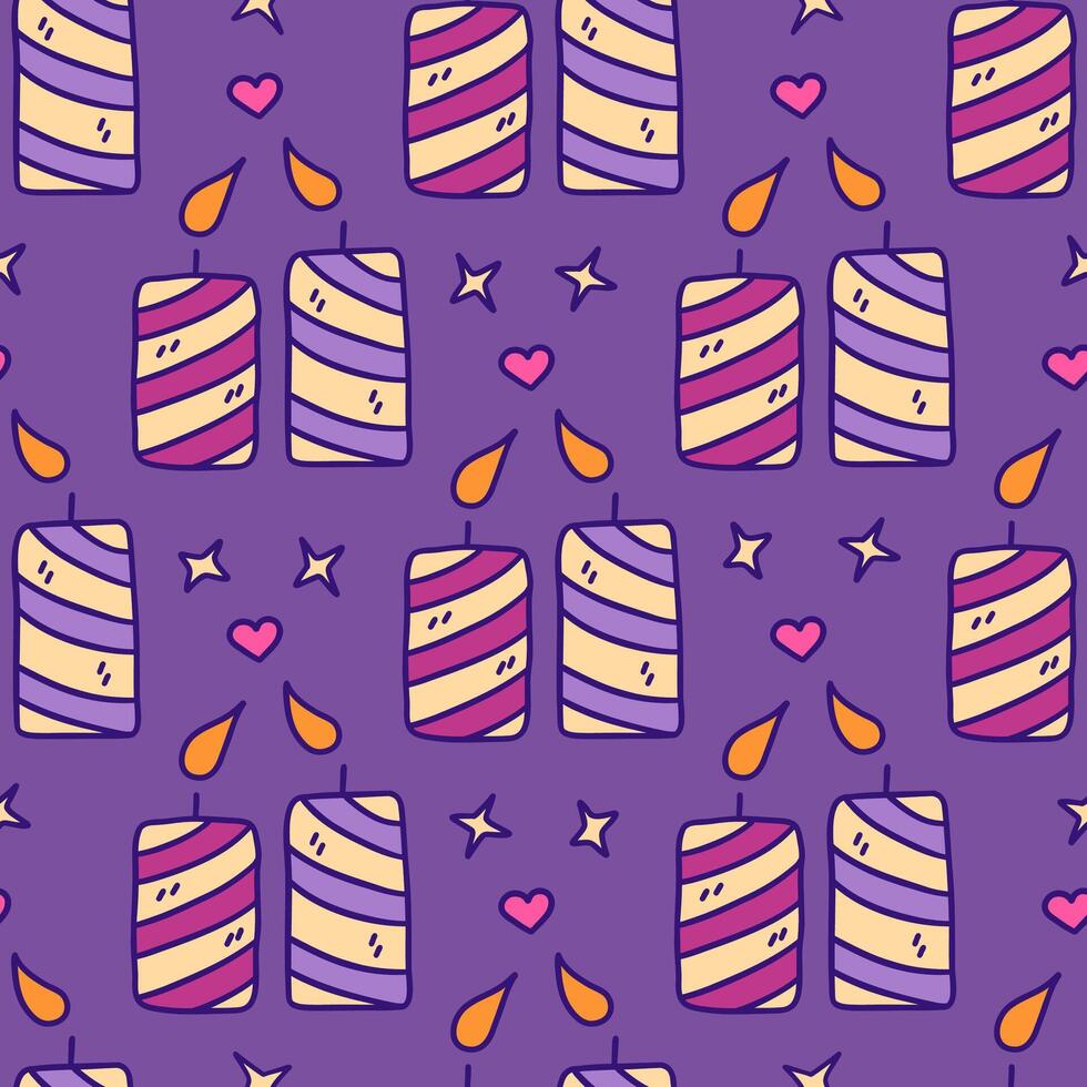 Seamless pattern. Two candles. Flames towards each other. Vector