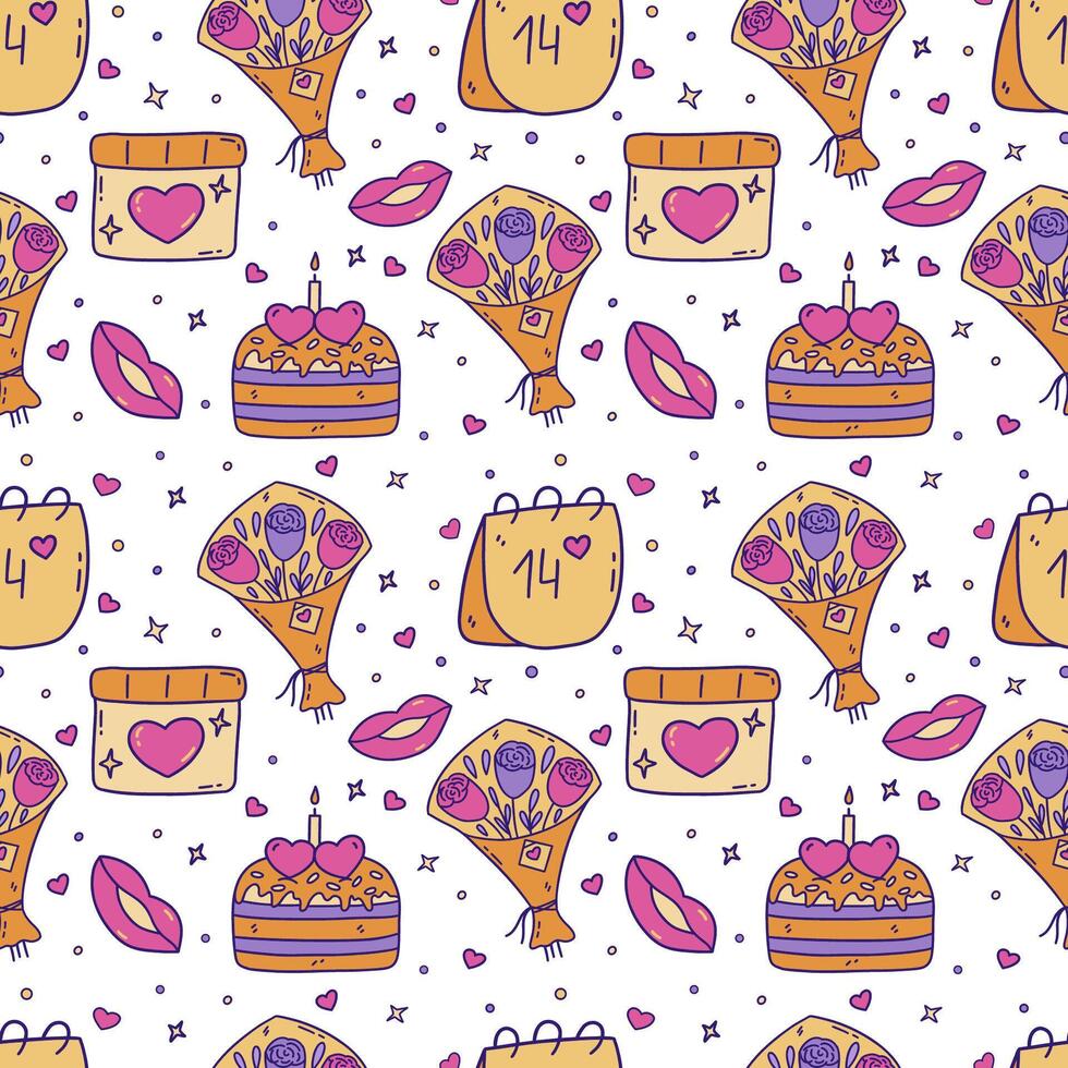 Seamless pattern with Valentines day elements. Vector
